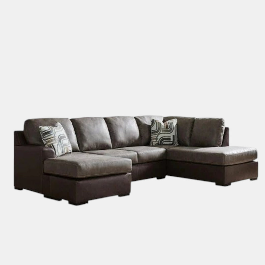 Castille Way 2-Piece Fabric Upholstered Sectional Sofa With Dual Chaise - Fossil | Signature Design By Ashley