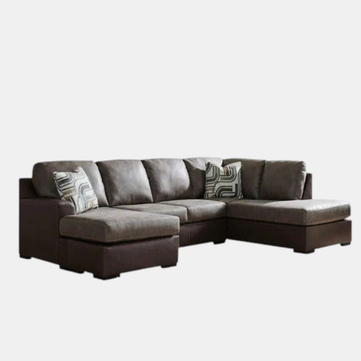 Castille Way 2-Piece Fabric Upholstered Sectional Sofa With Dual Chaise - Fossil | Signature Design By Ashley