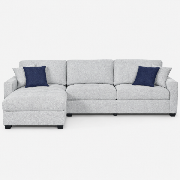 Duffy Sand Sectional Sofa In Fabric Upholstery With Reversible Chaise