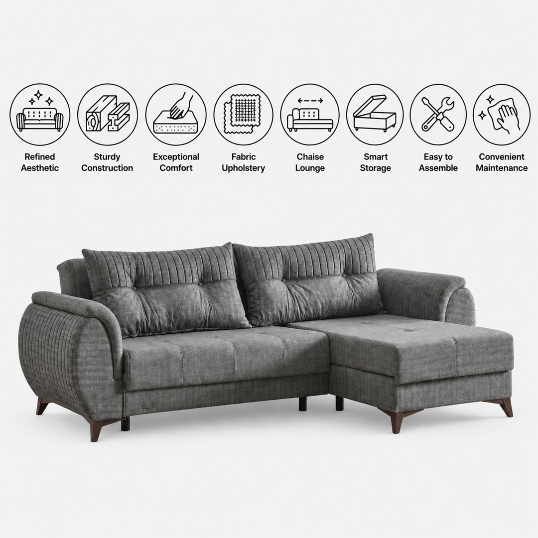 Drix Fabric Upholstered Sectional Sofa With Reversible Chaise - Light Grey