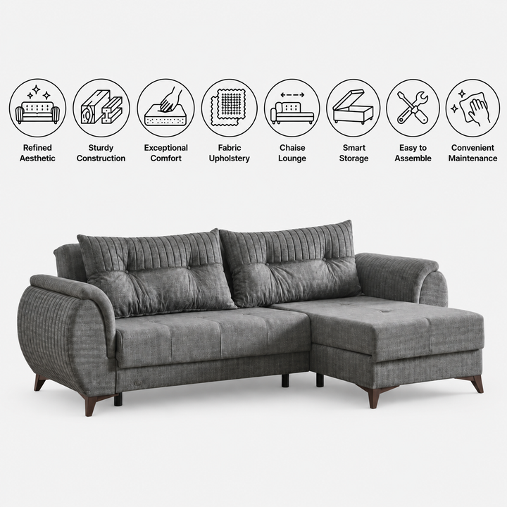 Drix Fabric Upholstered Sectional Sofa With Reversible Chaise - Light Grey