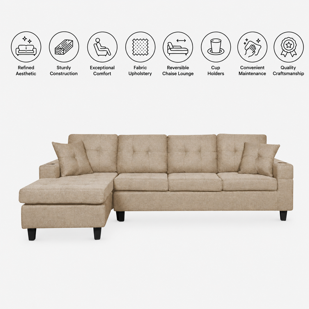Bexen Fabric Upholstered Sectional Sofa With Reversible Chaise - Beige