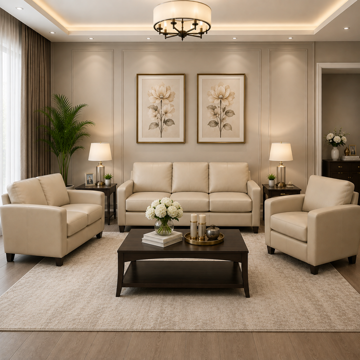 Liora 3-Piece Sofa Set In Leather Upholstery - Buff