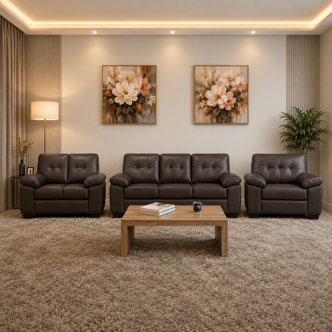 Diora 3-Piece Sofa Set In Leather Upholstery - Chocolate