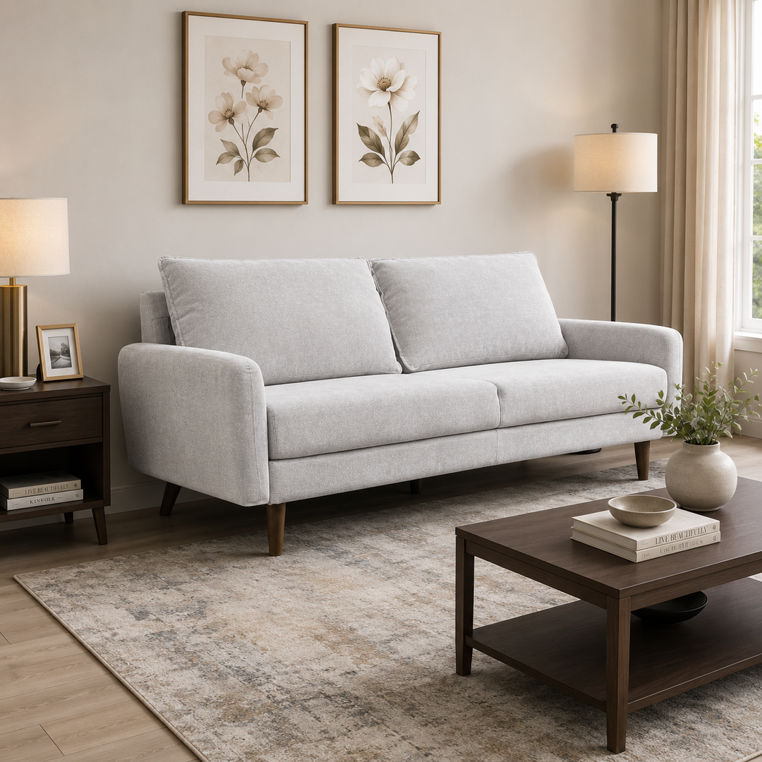 Willey 3-Seater Stationary Sofa In Fabric Upholstery - Light Grey
