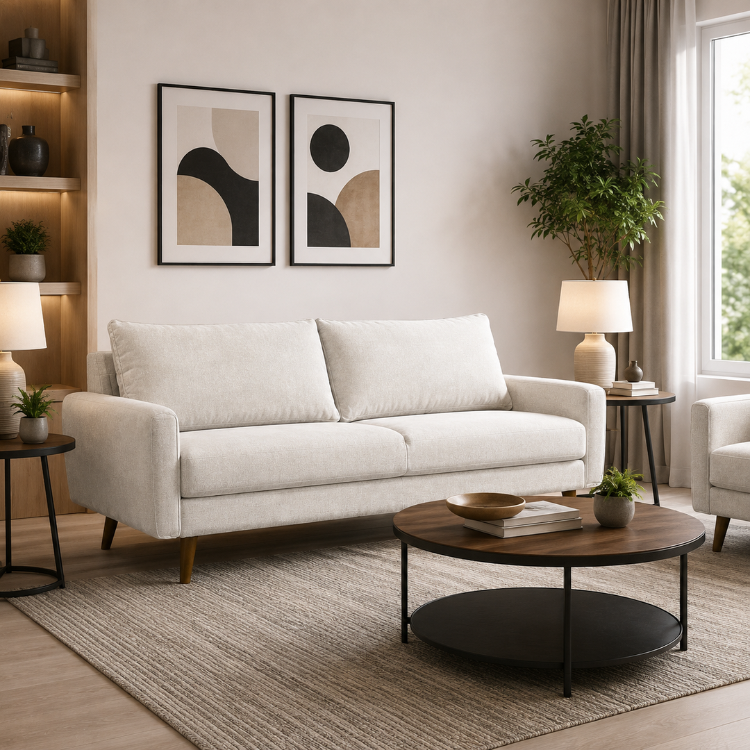 Willey 3-Seater Stationary Sofa In Fabric Upholstery - Beige