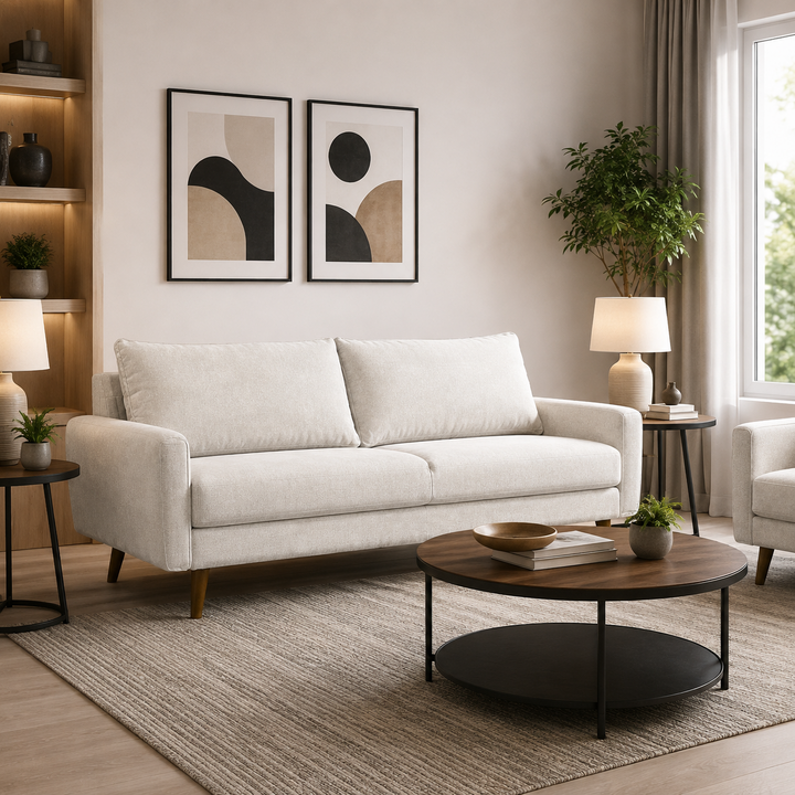 Willey 3-Seater Stationary Sofa In Fabric Upholstery - Beige