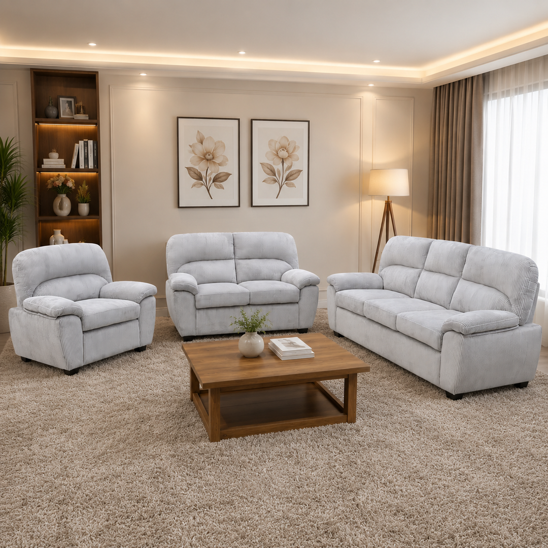Sterling 3-Piece Stationary Sofa Set In Fabric Upholstery - Light Grey