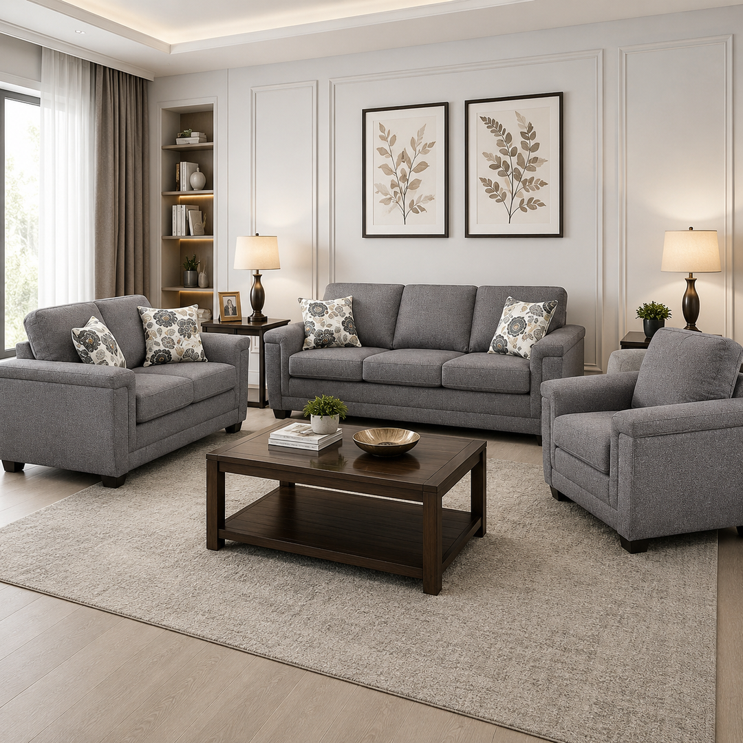 Seville 3-Piece Sofa Set In Fabric Upholstery - Trapeze Grey