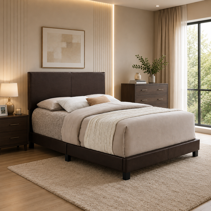Lawson PU Upholstered Platform Bed Frame - Brown