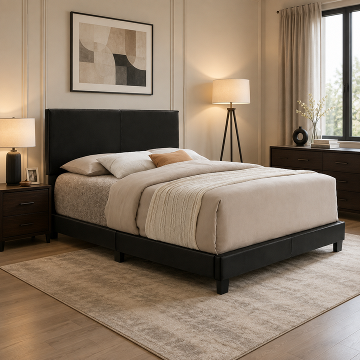 Lawson PU Upholstered Platform Bed Frame - Black