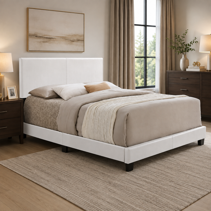 Lawson PU Upholstered Platform Bed Frame - White