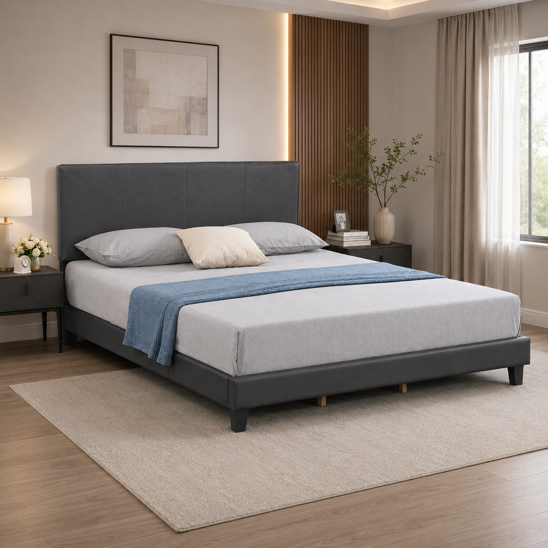 Holden PU Upholstered Platform Bed Frame - Black