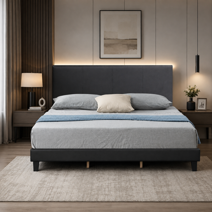 Holden PU Upholstered Platform Bed Frame - Black