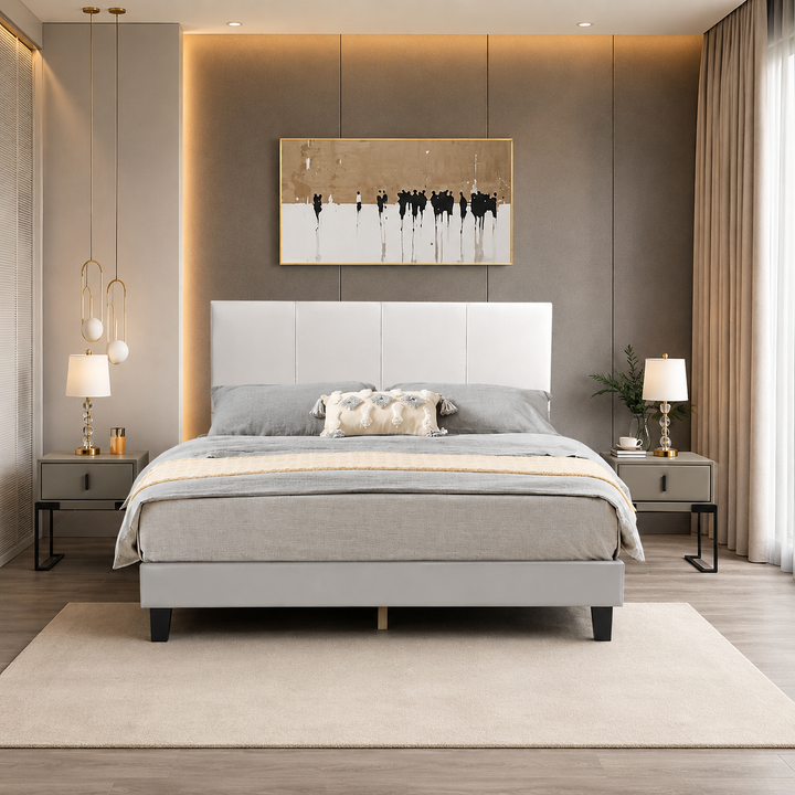 Holden PU Upholstered Platform Bed Frame - White