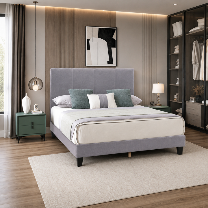 Holden Fabric Upholstered Platform Bed Frame - Grey