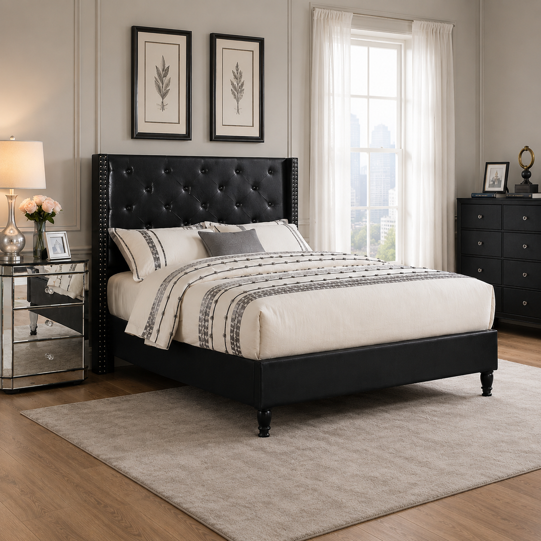Malibu PU Upholstered Platform Bed Frame - Black