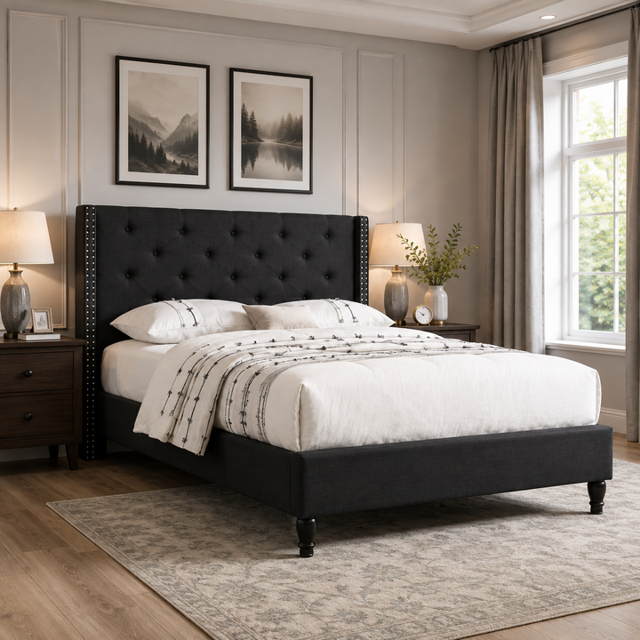Malibu Fabric Upholstered Platform Bed Frame - Black