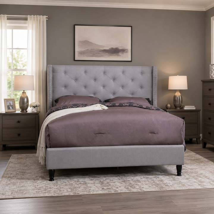 Malibu Fabric Upholstered Platform Bed Frame - Grey