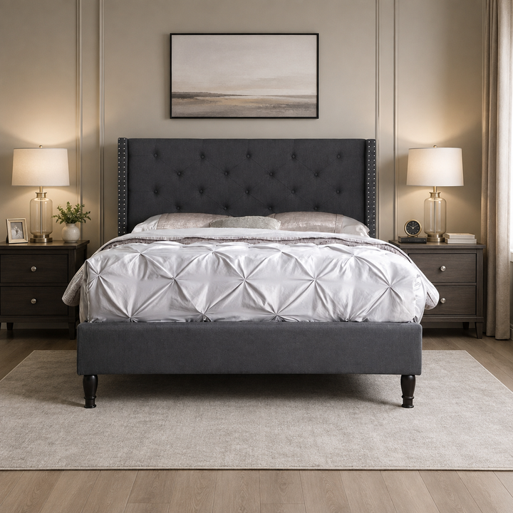 Malibu Fabric Upholstered Platform Bed Frame - Dark Grey