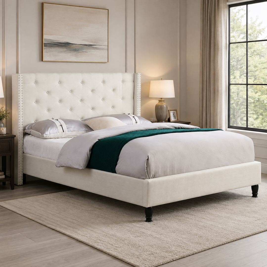 Malibu Fabric Upholstered Platform Bed Frame - Beige