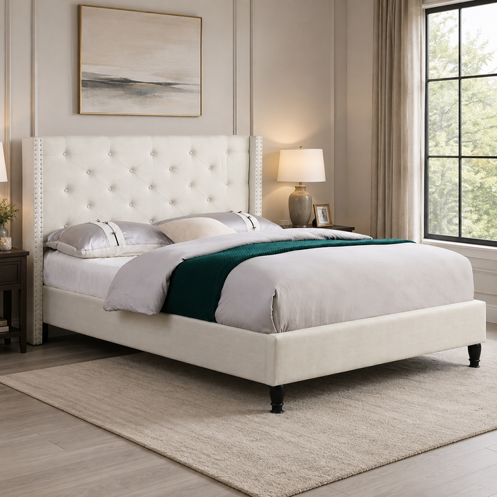 Malibu Fabric Upholstered Platform Bed Frame - Beige