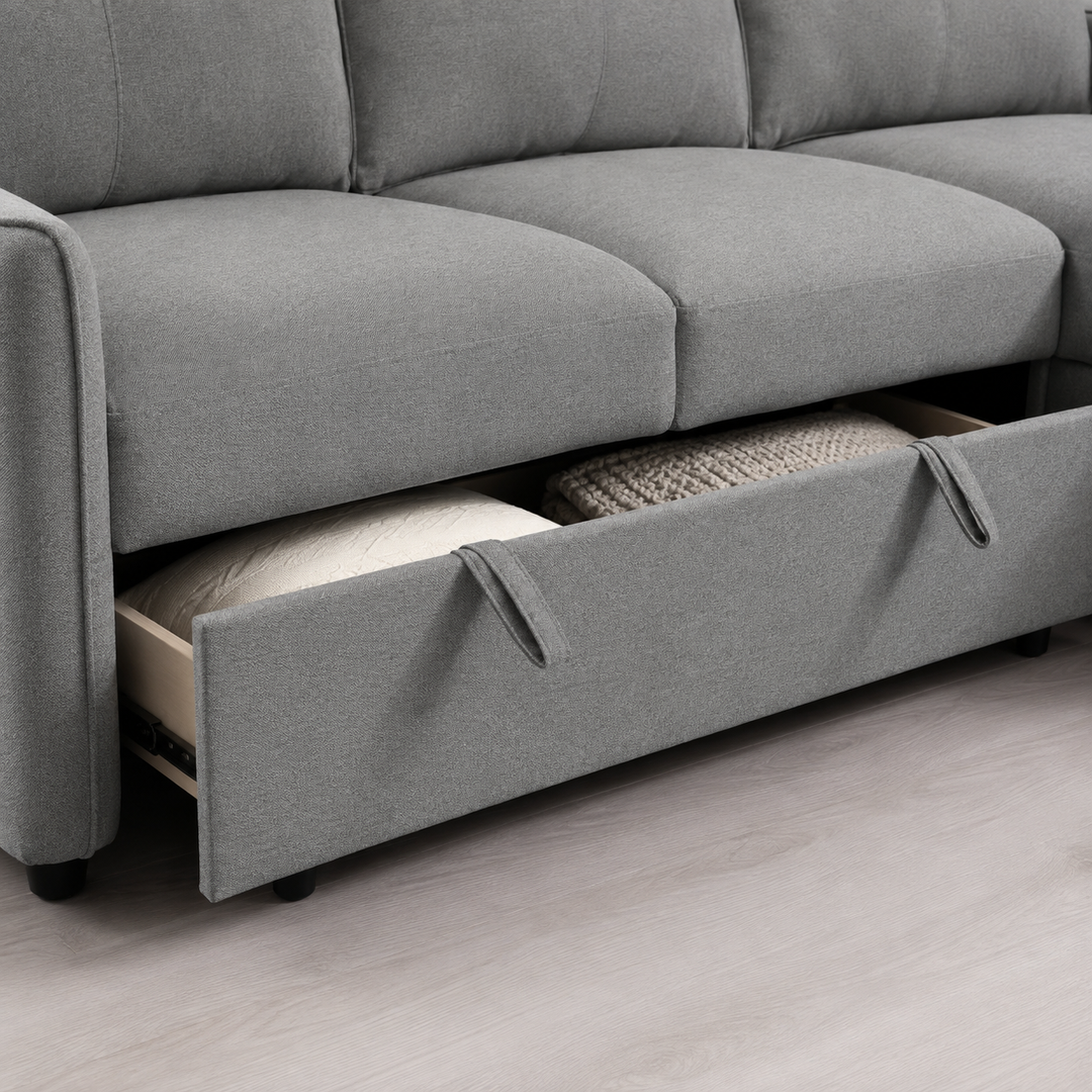 Mitchell Fabric Upholstered Sectional Sofa Bed With Reversible Chaise - Grey