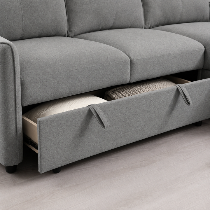 Mitchell Fabric Upholstered Sectional Sofa Bed With Reversible Chaise - Grey