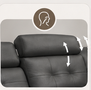 Ewan Air Leather Sectional Sofa Bed with Storage Ottoman &amp; Adjustable Headrests - Black