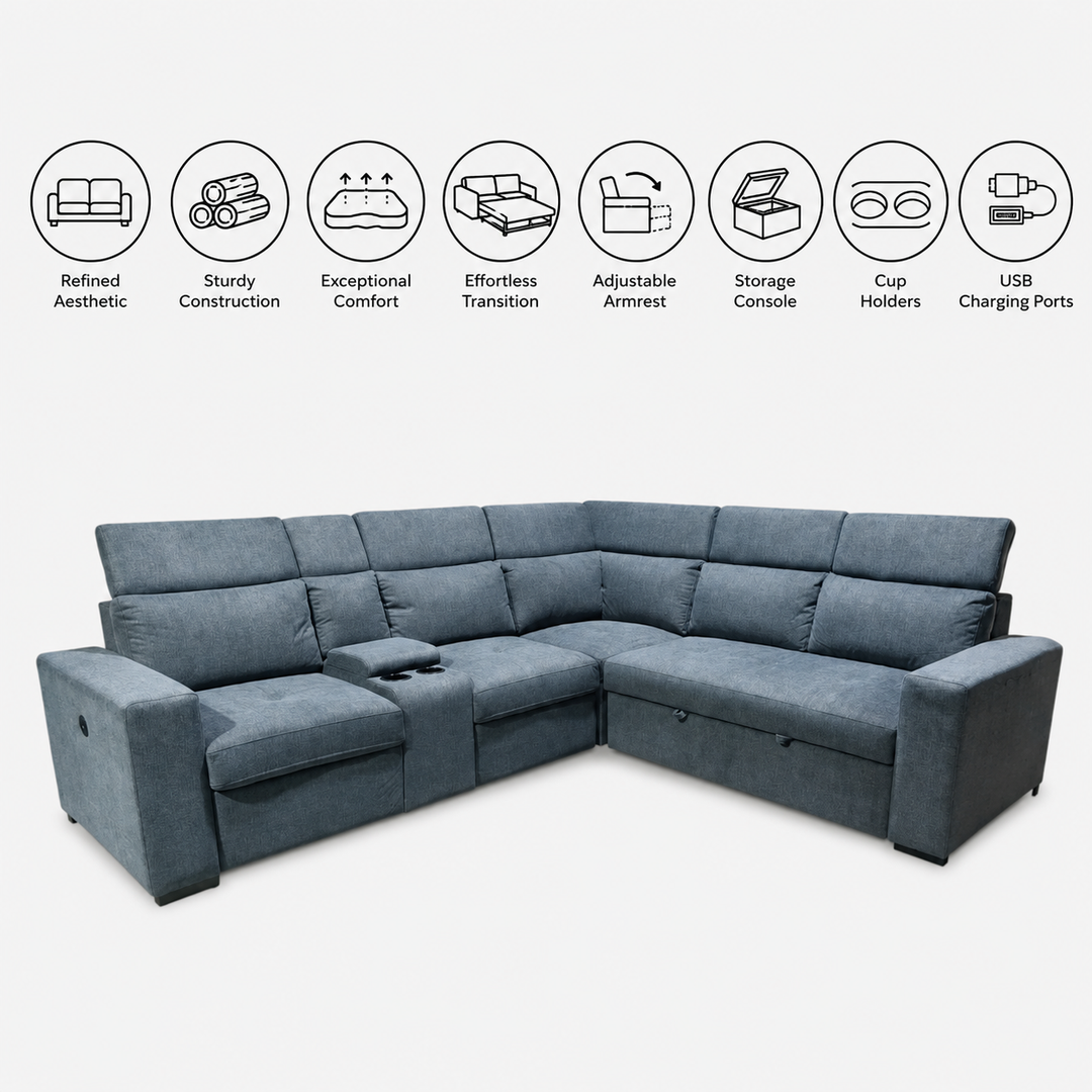 Jaxon 3-Piece Fabric Upholstered Sectional Sofa Bed - Grey
