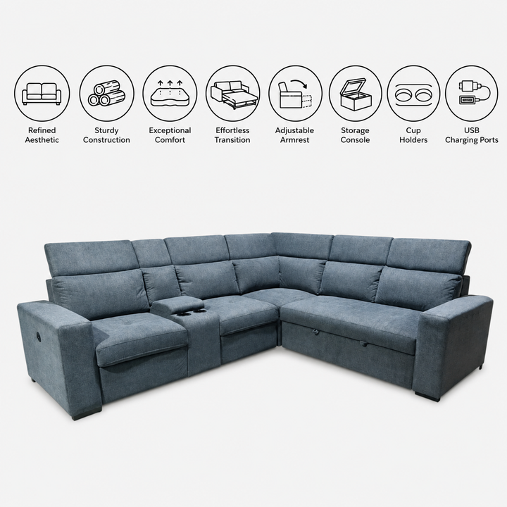 Jaxon 3-Piece Fabric Upholstered Sectional Sofa Bed - Grey