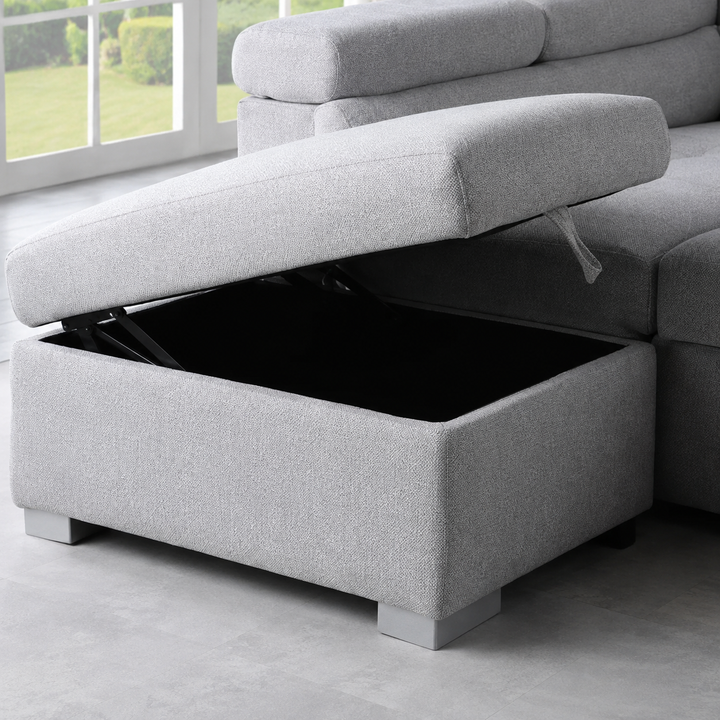 Logan Fabric Upholstered Sectional Sofa Bed - Grey | Available In RHF &amp; LHF Configuration