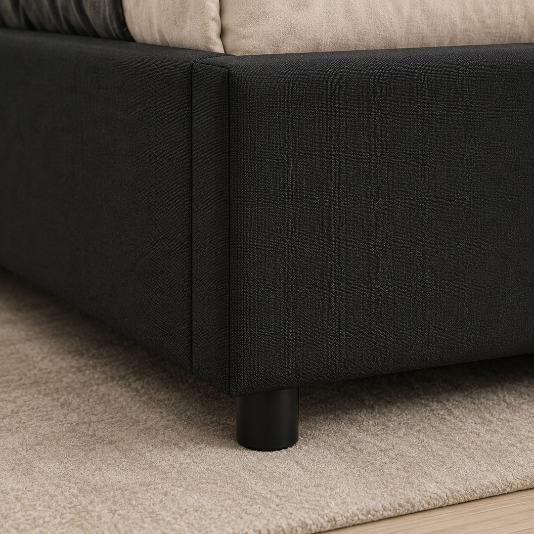Malibu Fabric Upholstered Platform Bed Frame With Storage - Black
