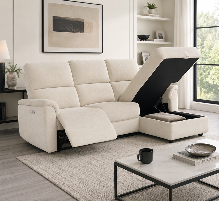 Loid Fabric Upholstered Beige Recliner Sectional With Chaise