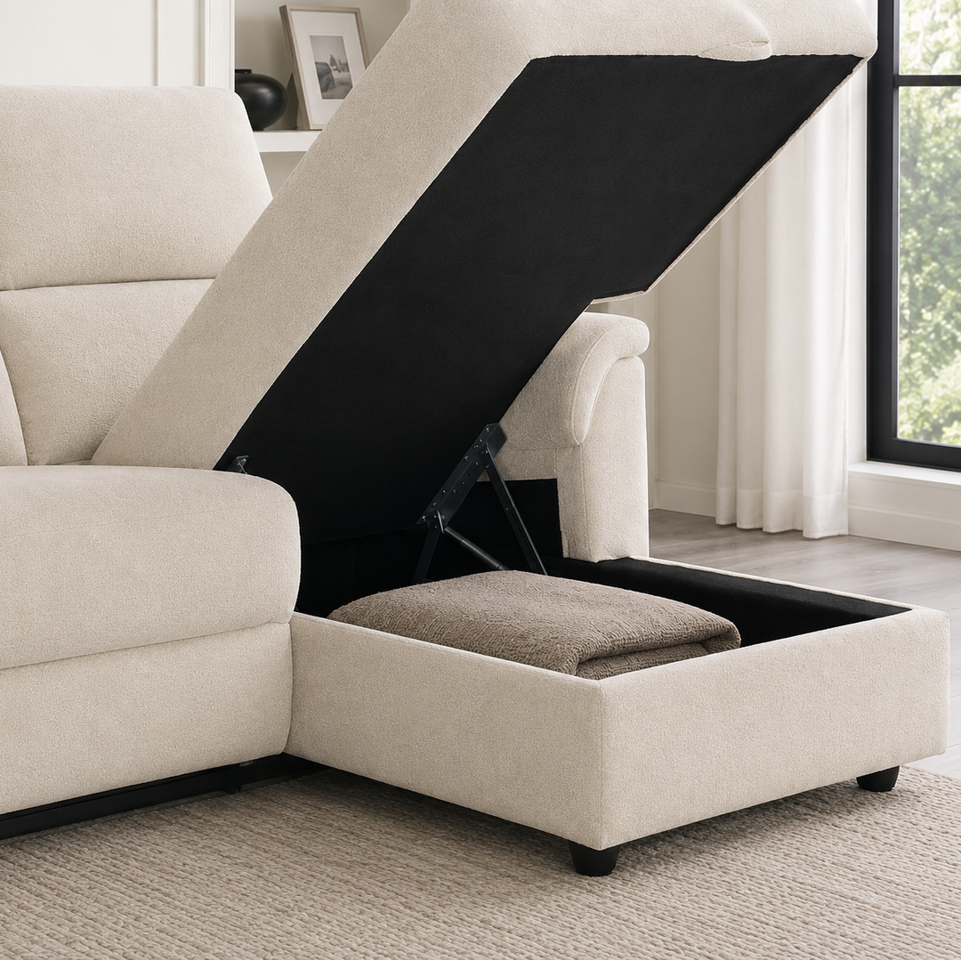 Loid Fabric Upholstered Beige Recliner Sectional With Chaise