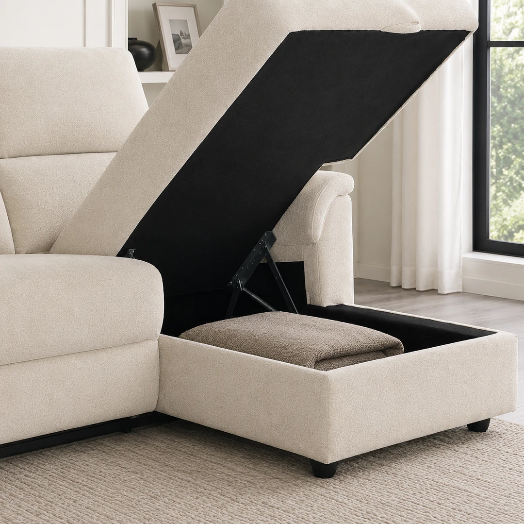 Loid Fabric Upholstered Beige Recliner Sectional With Chaise