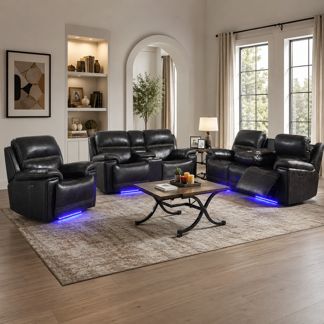 Valea 3-Piece Dark Brown Power Recliner Set in Leathaire Upholstery
