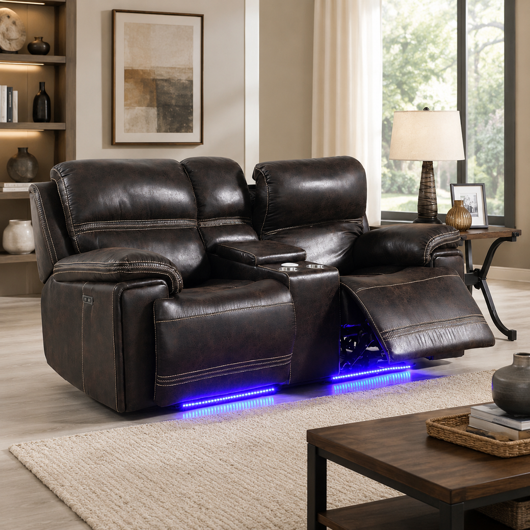 Valea 3-Piece Dark Brown Power Recliner Set in Leathaire Upholstery