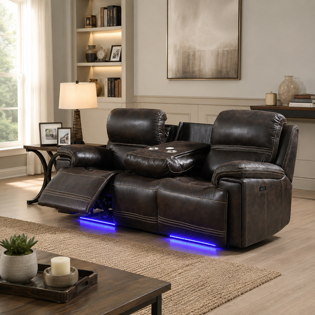 Valea 3-Piece Dark Brown Power Recliner Set in Leathaire Upholstery