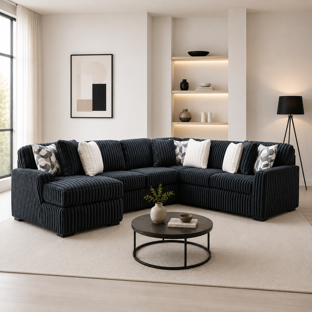Midnight-madness 6-Piece Fabric Sectional Sofa With Chaise - Gunmetal | Signature Design By Ashley
