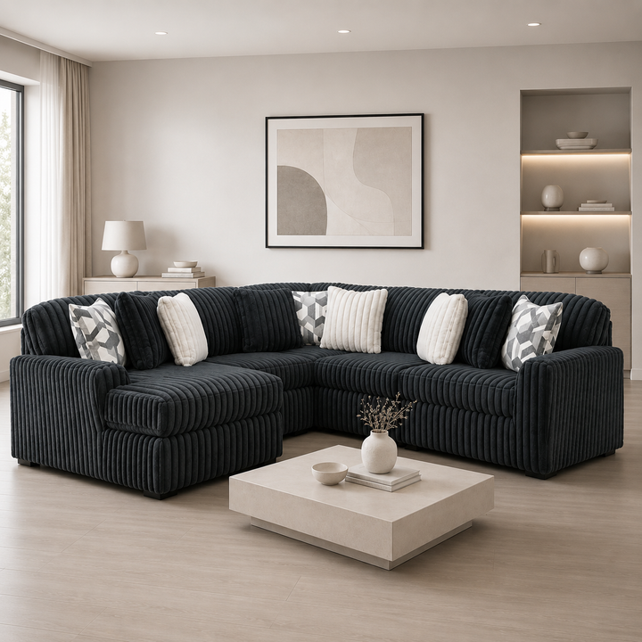 Midnight-madness 5-Piece Fabric Sectional Sofa With Chaise - Gunmetal | Signature Design By Ashley