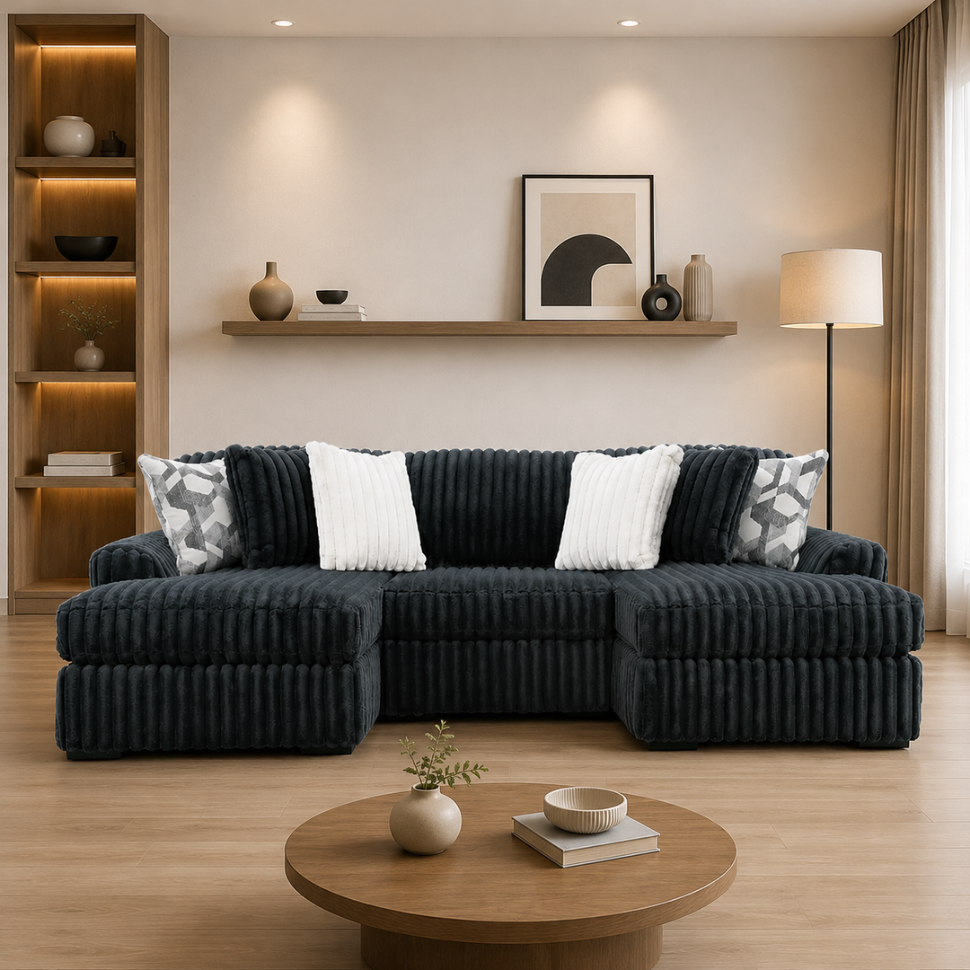 98105S8 Midnight-madness 3-Piece Double Chaise Sectional In Fabric Upholstery - Gunmetal | Signature Design By Ashley
