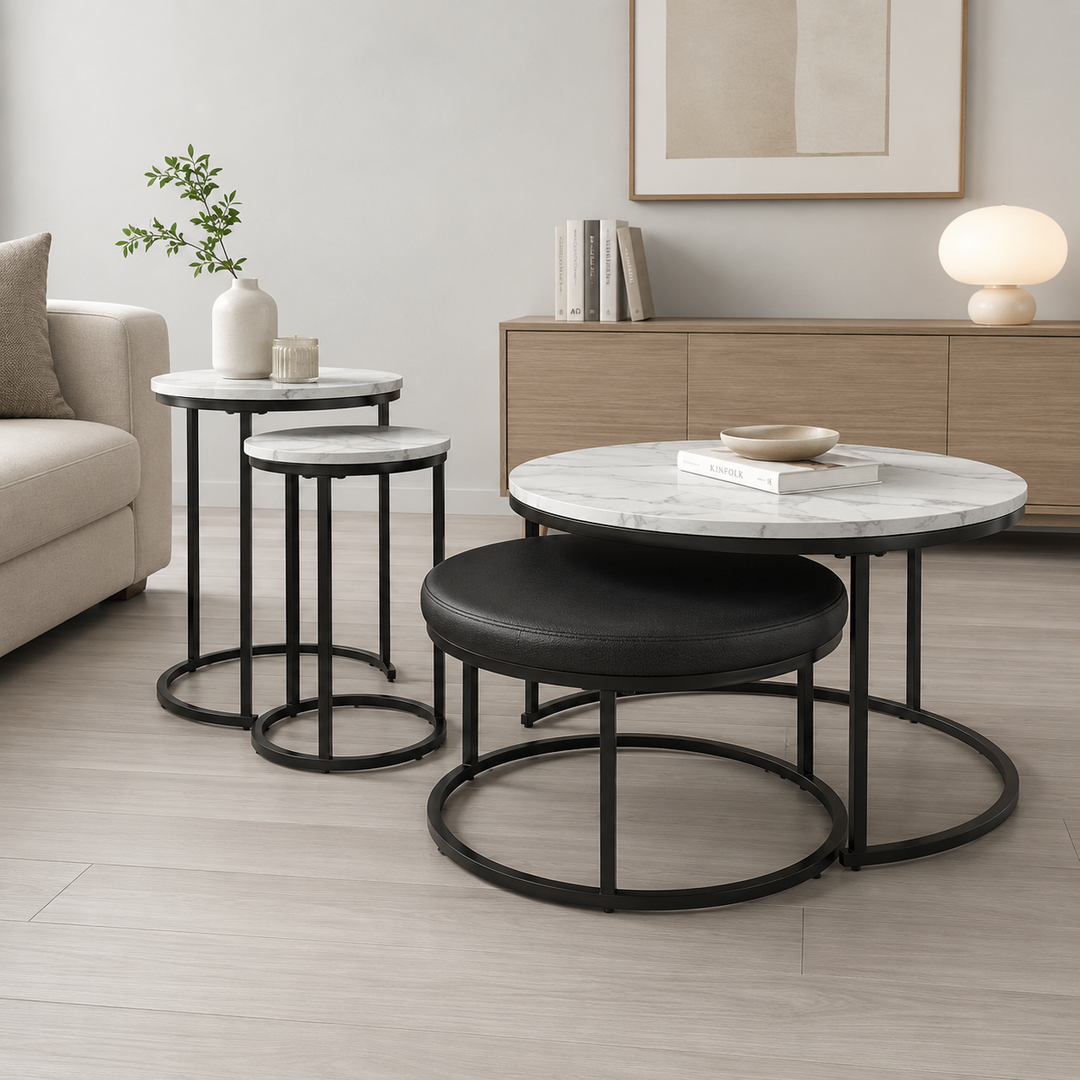 T161-14 Jusmour Occasional Table Set (Set of 4) - Black/ White | Signature Design By Ashley