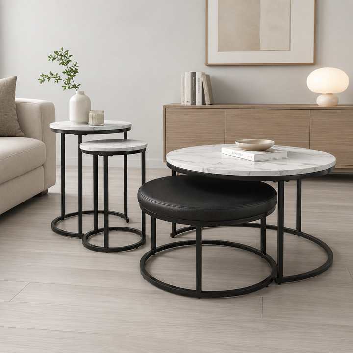 T161-14 Jusmour Occasional Table Set (Set of 4) - Black/ White | Signature Design By Ashley