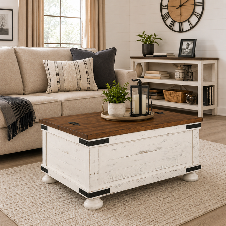 T459-20 Wystfield Wooden Coffee Table With Lift Top - White/ Brown | Signature Design By Ashley