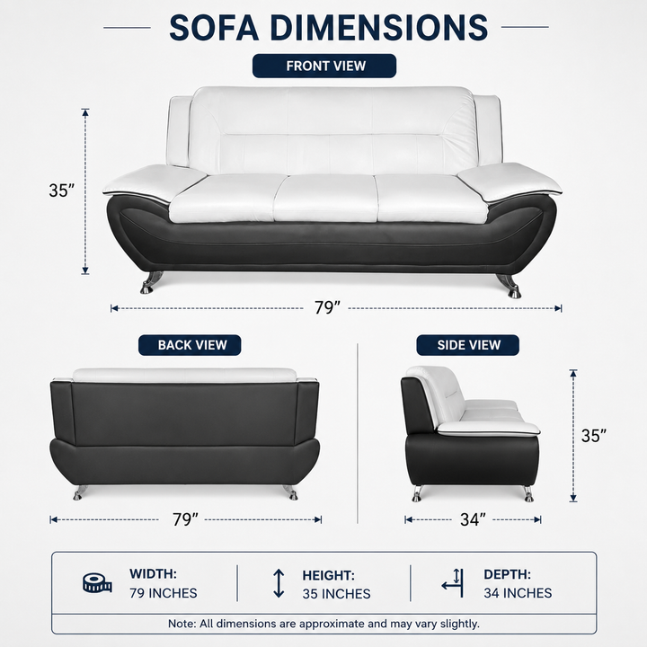 Gilan 3-Piece Sofa Set In Faux Leather Upholstery - Black/ White