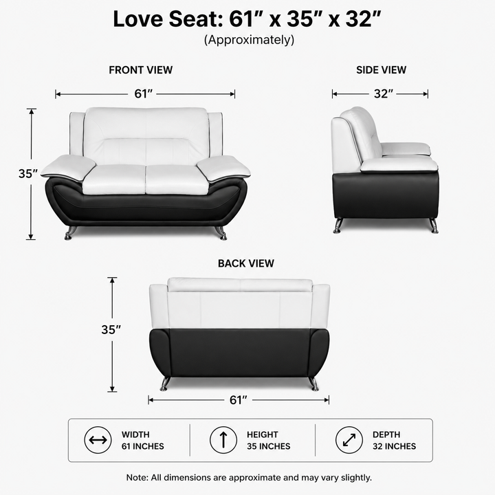 Gilan 3-Piece Sofa Set In Faux Leather Upholstery - Black/ White