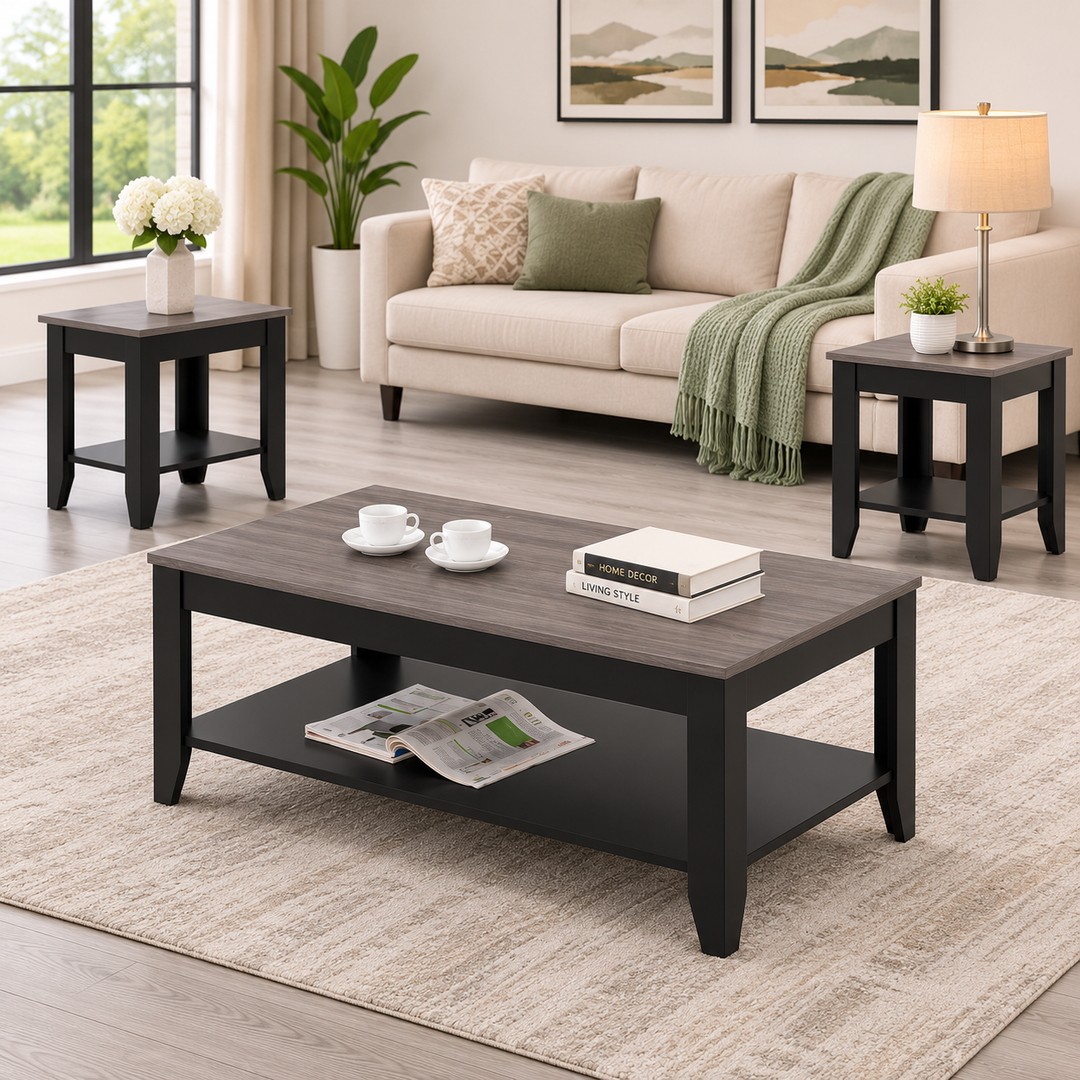 Silas Wooden 3-Piece Coffee Table Set With Espresso Finish
