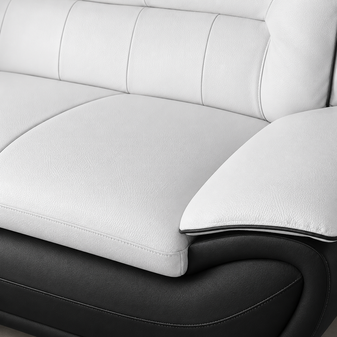 Gilan 3-Piece Sofa Set In Faux Leather Upholstery - Black/ White