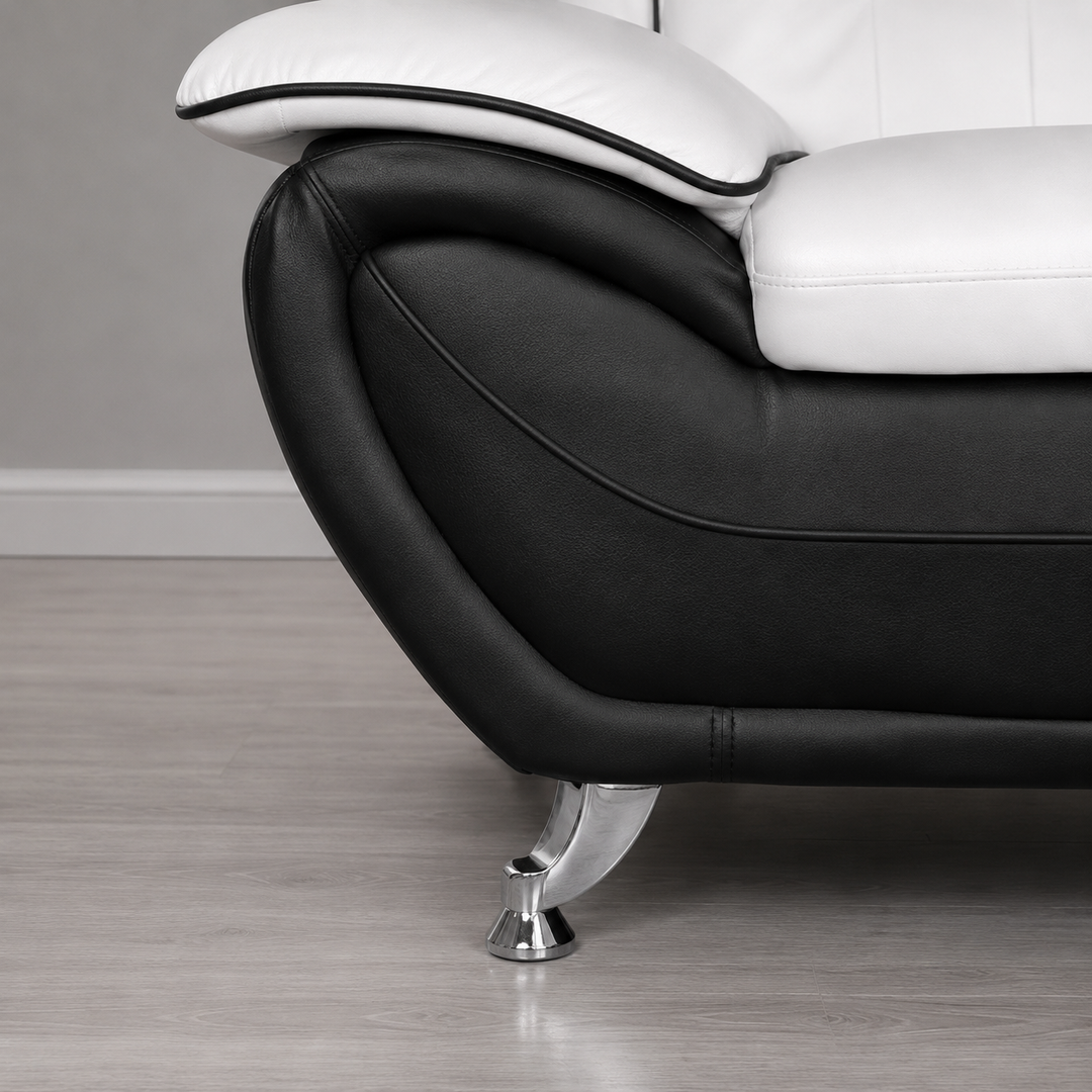 Gilan 3-Piece Sofa Set In Faux Leather Upholstery - Black/ White